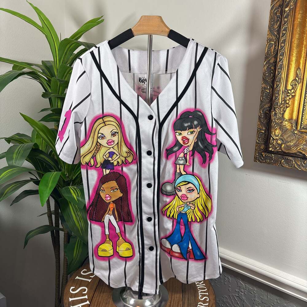 Bratz Dolls Juniors Baseball Jersey Top Short Sleeves Size Large Hot Pink - XL